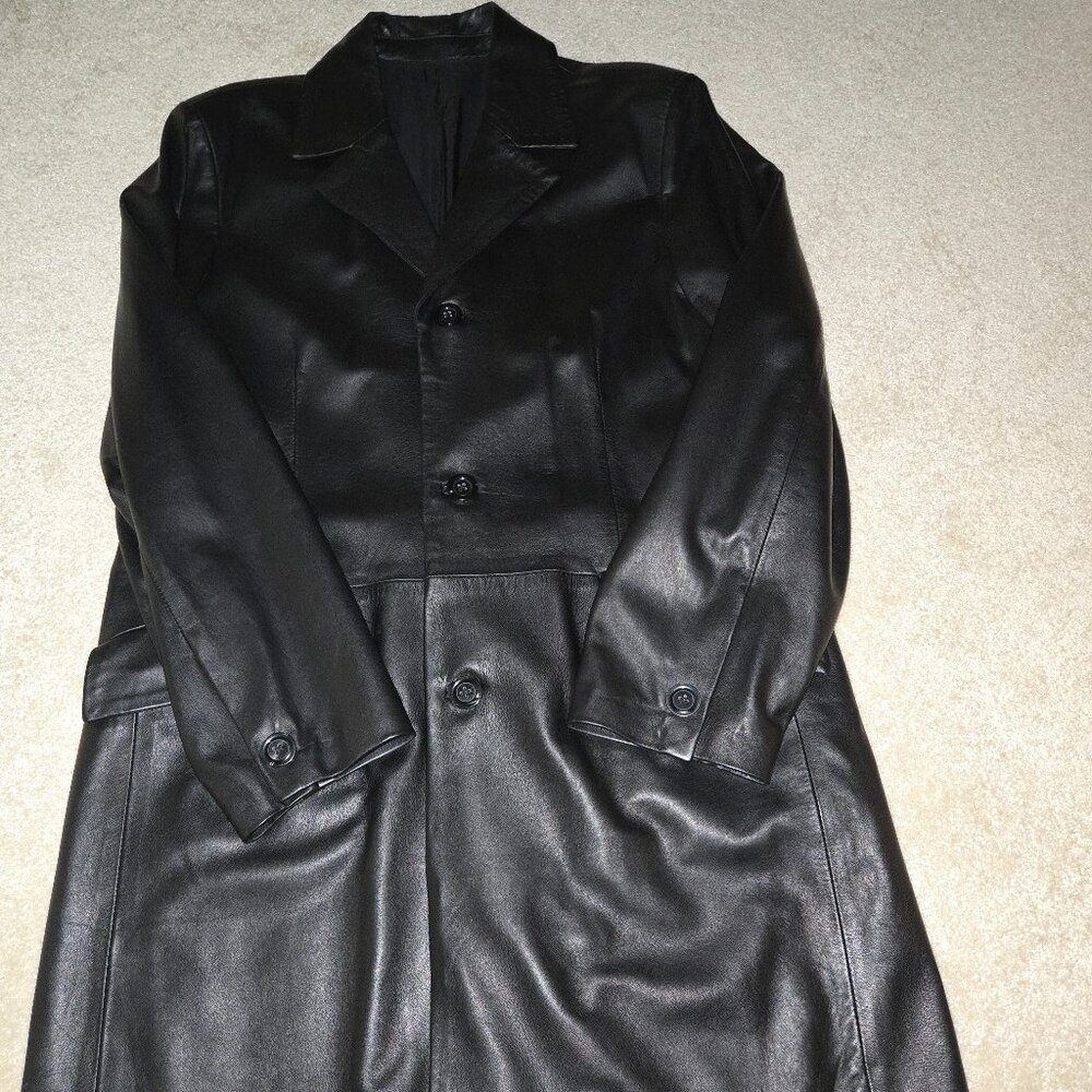 Vera Pelle Made in Italy Men's Black Leather Top Coat Size‎ 38/52 Fully Lined